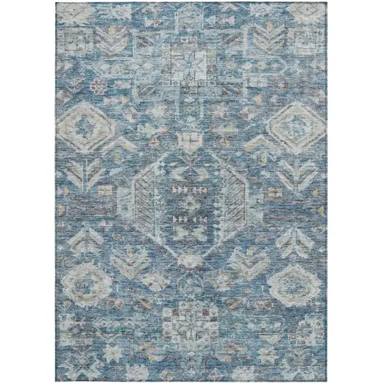 Denim Blue And Ivory Medallion Washable Indoor Outdoor Area Rug Photo 2
