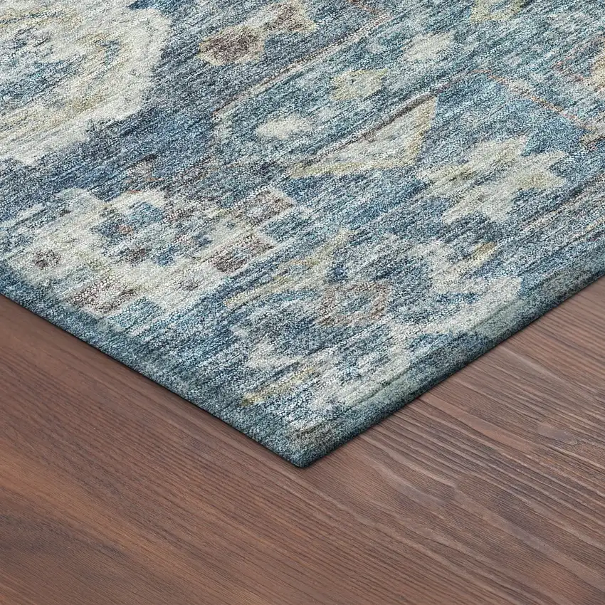 Denim Blue And Ivory Medallion Washable Indoor Outdoor Area Rug Photo 9