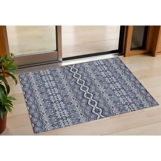 Denim Blue And Ivory Moroccan Washable Indoor Outdoor Area Rug Photo 1