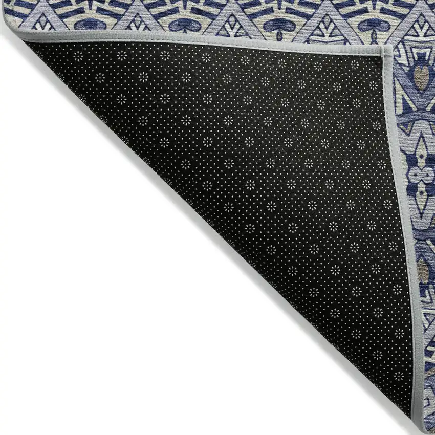 Denim Blue And Ivory Moroccan Washable Indoor Outdoor Area Rug Photo 4