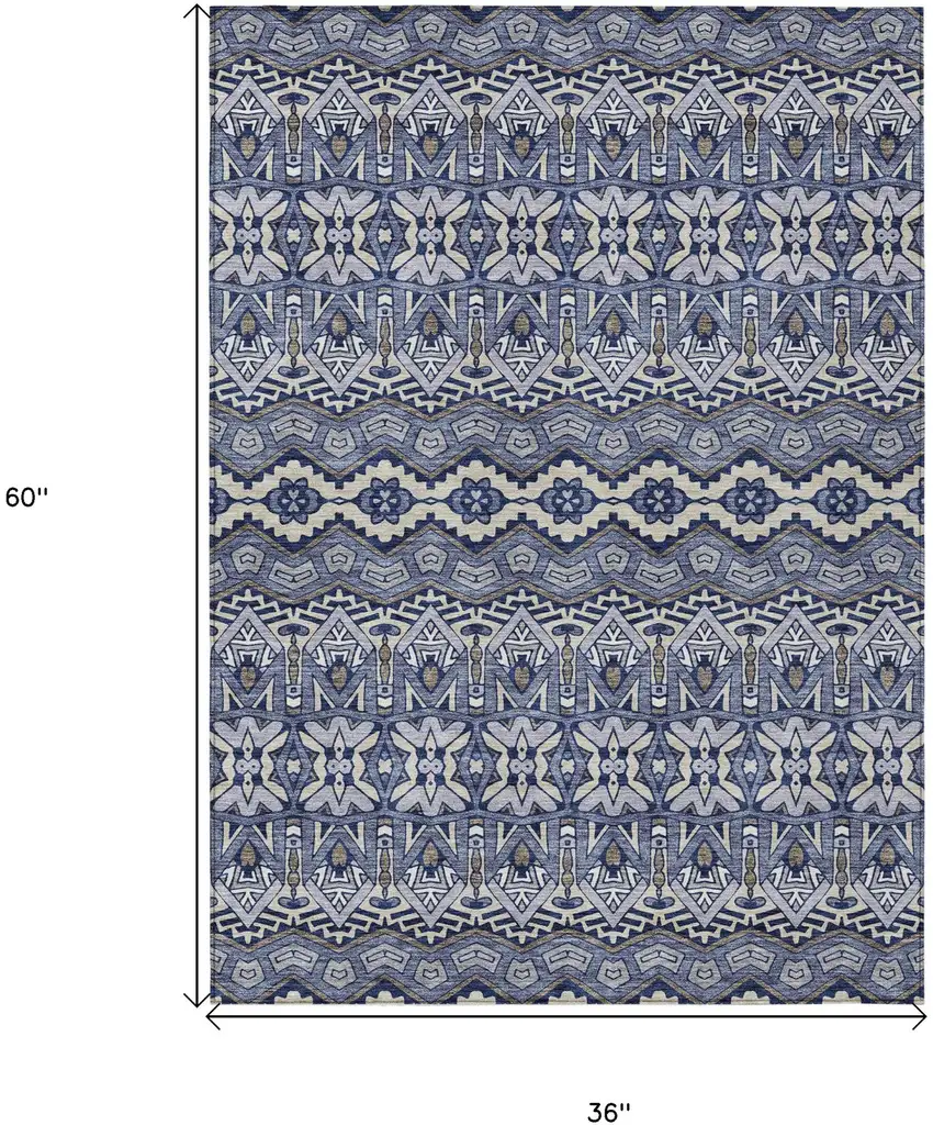 Denim Blue And Ivory Moroccan Washable Indoor Outdoor Area Rug Photo 3