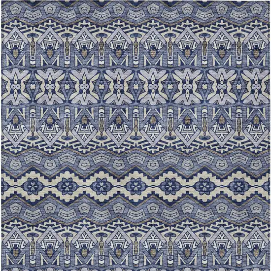 Denim Blue And Ivory Moroccan Washable Indoor Outdoor Area Rug Photo 6