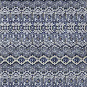 Photo of Denim Blue And Ivory Moroccan Washable Indoor Outdoor Area Rug