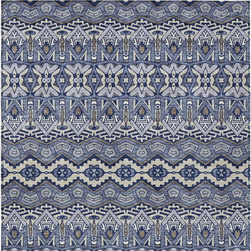 Denim Blue And Ivory Moroccan Washable Indoor Outdoor Area Rug Photo 6