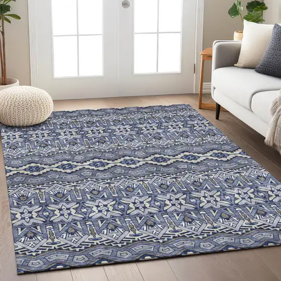 Denim Blue And Ivory Moroccan Washable Indoor Outdoor Area Rug Photo 9