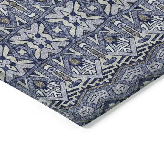 Denim Blue And Ivory Moroccan Washable Indoor Outdoor Area Rug Photo 5