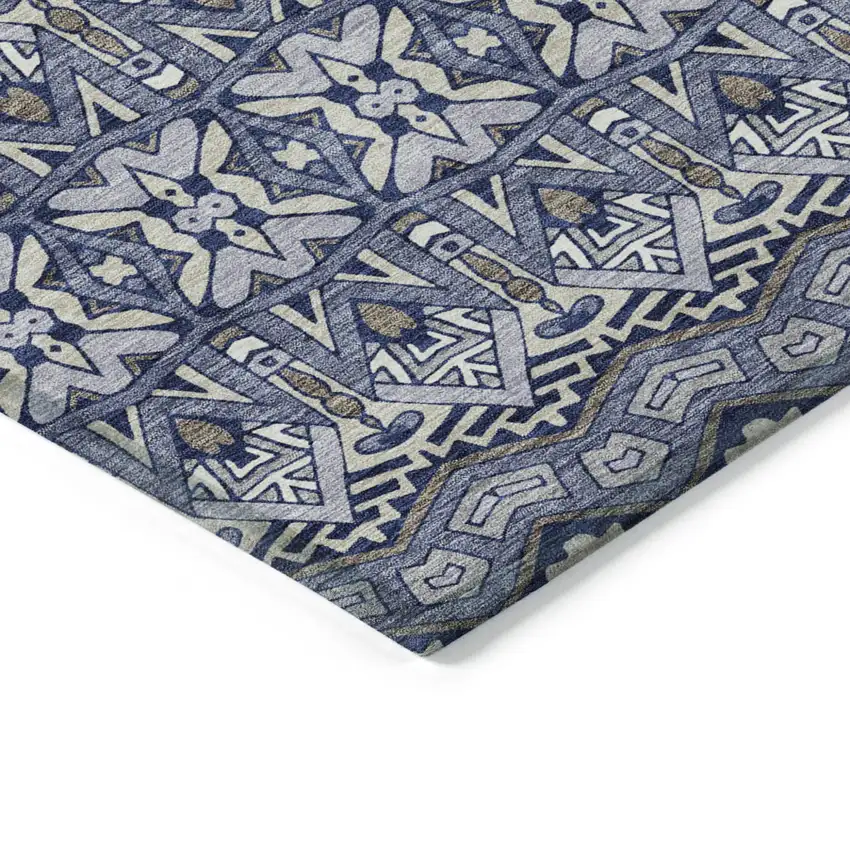 Denim Blue And Ivory Moroccan Washable Indoor Outdoor Area Rug Photo 5