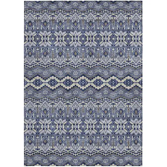 Denim Blue And Ivory Moroccan Washable Indoor Outdoor Area Rug Photo 7