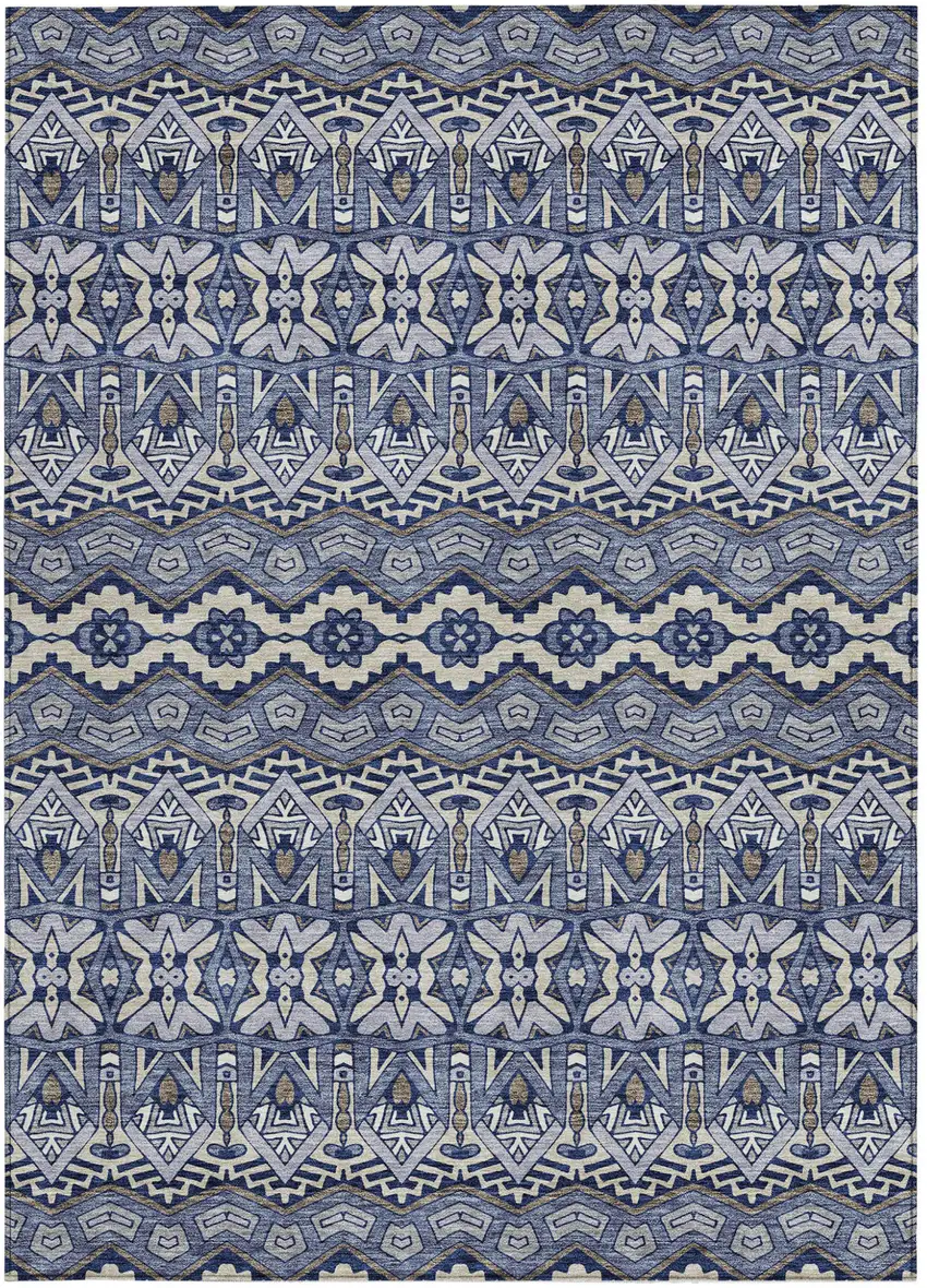 Denim Blue And Ivory Moroccan Washable Indoor Outdoor Area Rug Photo 7