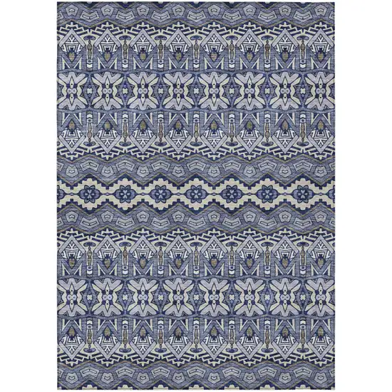 Denim Blue And Ivory Moroccan Washable Indoor Outdoor Area Rug Photo 2