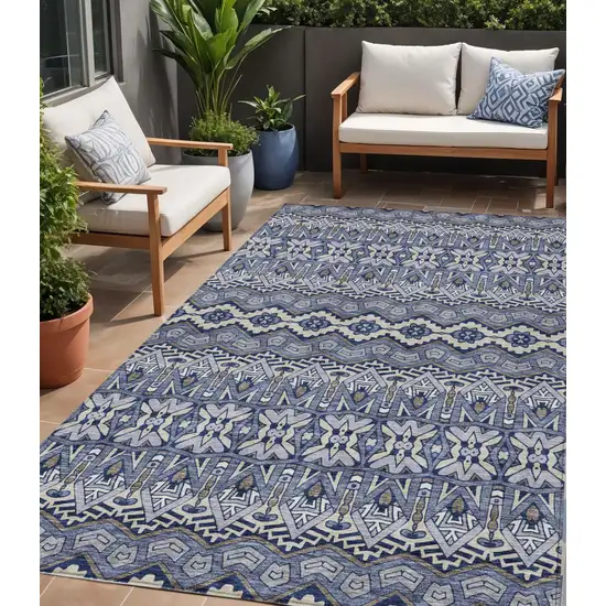 Denim Blue And Ivory Moroccan Washable Indoor Outdoor Area Rug Photo 1