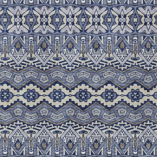 Denim Blue And Ivory Moroccan Washable Indoor Outdoor Area Rug Photo 6