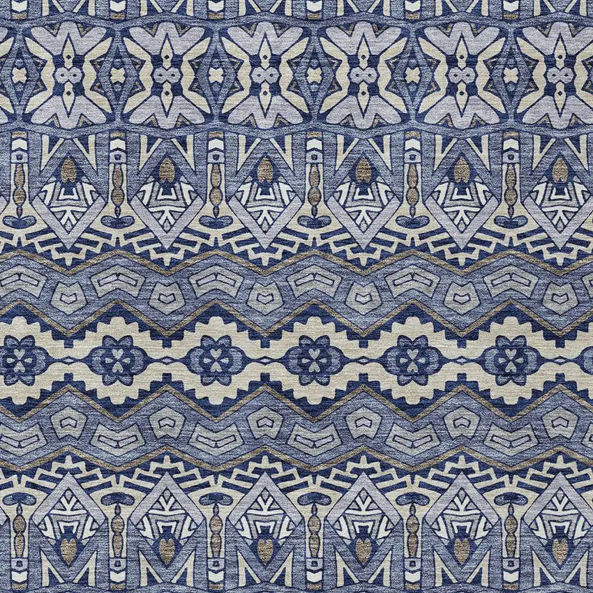 Denim Blue And Ivory Moroccan Washable Indoor Outdoor Area Rug Photo 6
