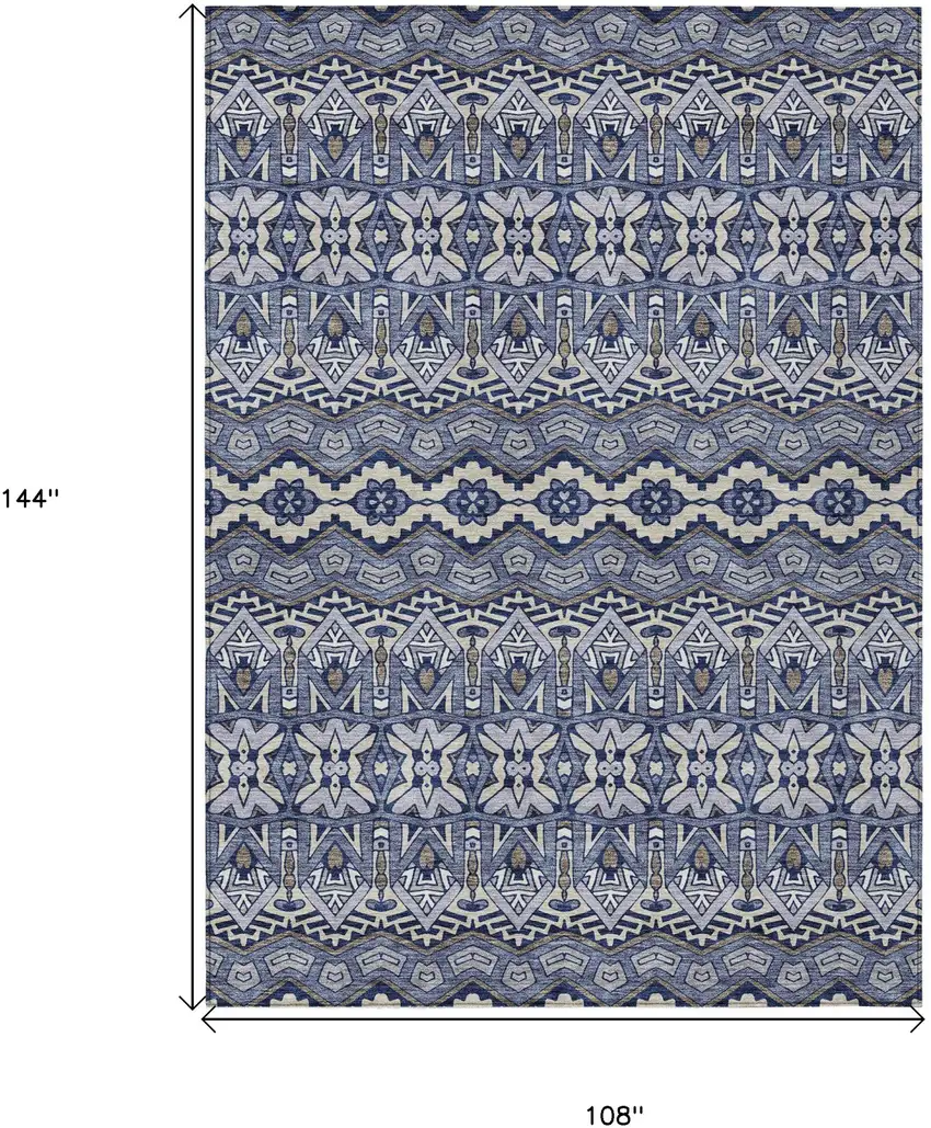 Denim Blue And Ivory Moroccan Washable Indoor Outdoor Area Rug Photo 3