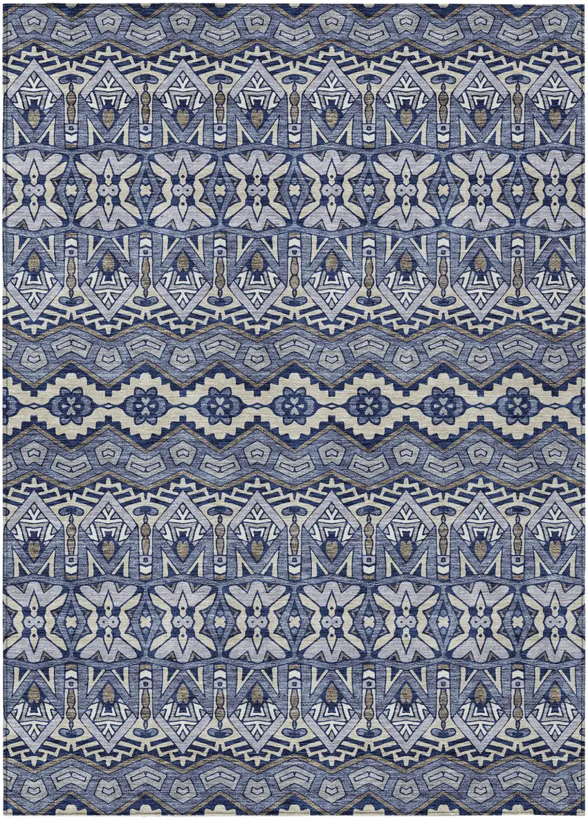 Denim Blue And Ivory Moroccan Washable Indoor Outdoor Area Rug Photo 2