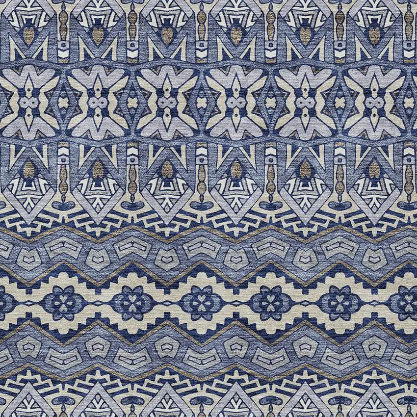 Denim Blue And Ivory Moroccan Washable Indoor Outdoor Area Rug Photo 6