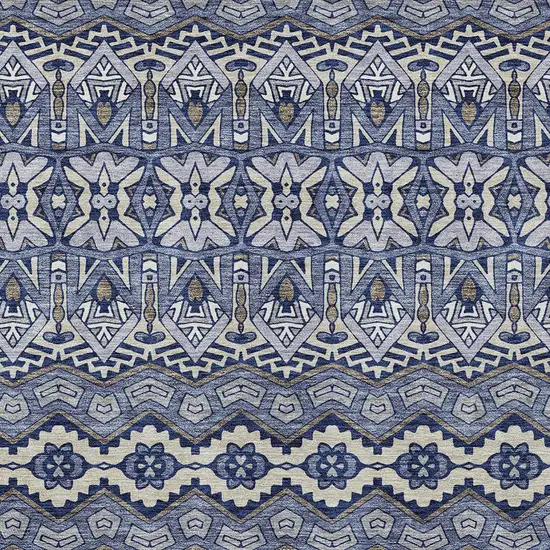 Denim Blue And Ivory Moroccan Washable Indoor Outdoor Area Rug Photo 6