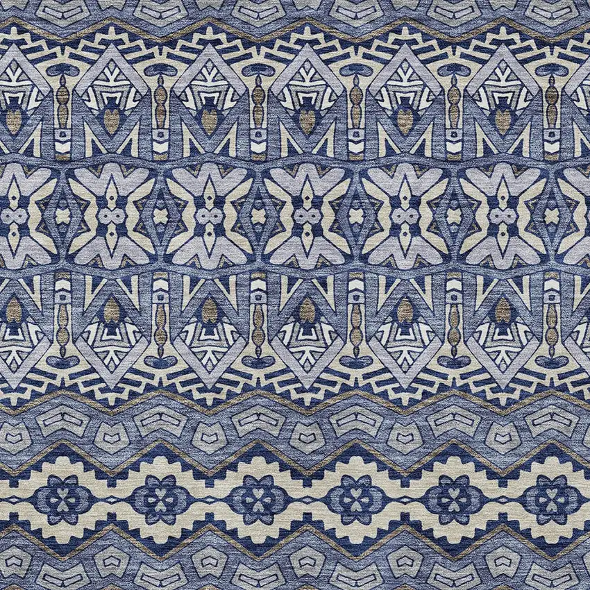 Denim Blue And Ivory Moroccan Washable Indoor Outdoor Area Rug Photo 6