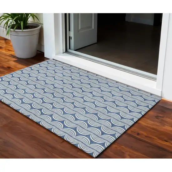 Denim Blue And Ivory Ogee Washable Indoor Outdoor Area Rug Photo 1
