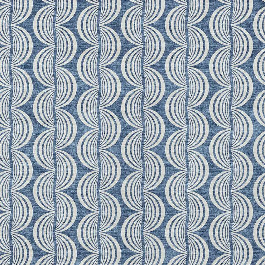 Denim Blue And Ivory Ogee Washable Indoor Outdoor Area Rug Photo 5