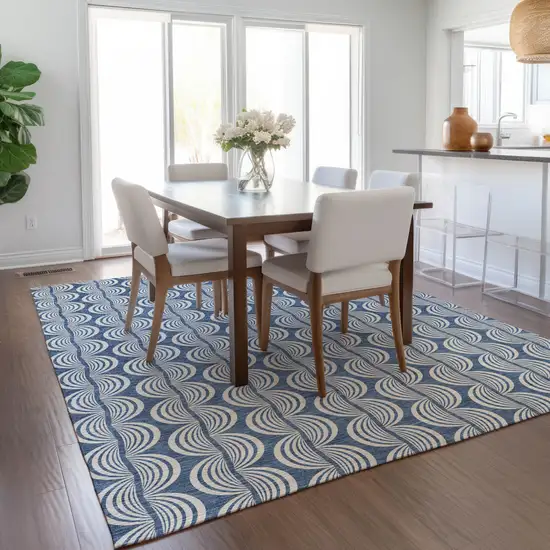 Denim Blue And Ivory Ogee Washable Indoor Outdoor Area Rug Photo 9