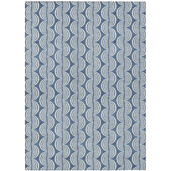Denim Blue And Ivory Ogee Washable Indoor Outdoor Area Rug Photo 2