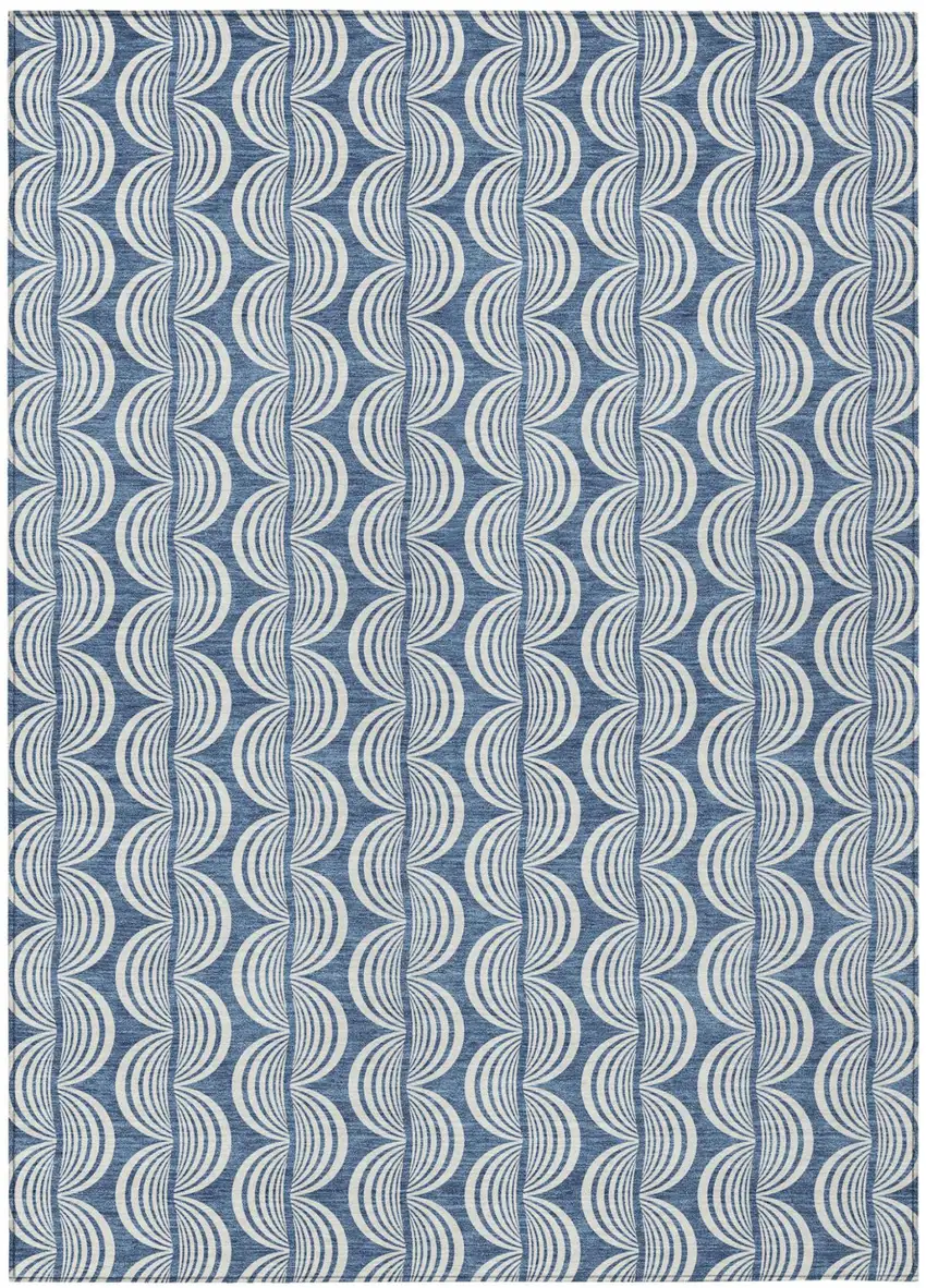 Denim Blue And Ivory Ogee Washable Indoor Outdoor Area Rug Photo 2