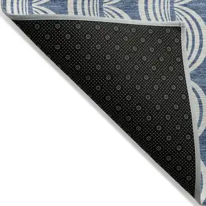 Photo of Denim Blue And Ivory Ogee Washable Indoor Outdoor Area Rug