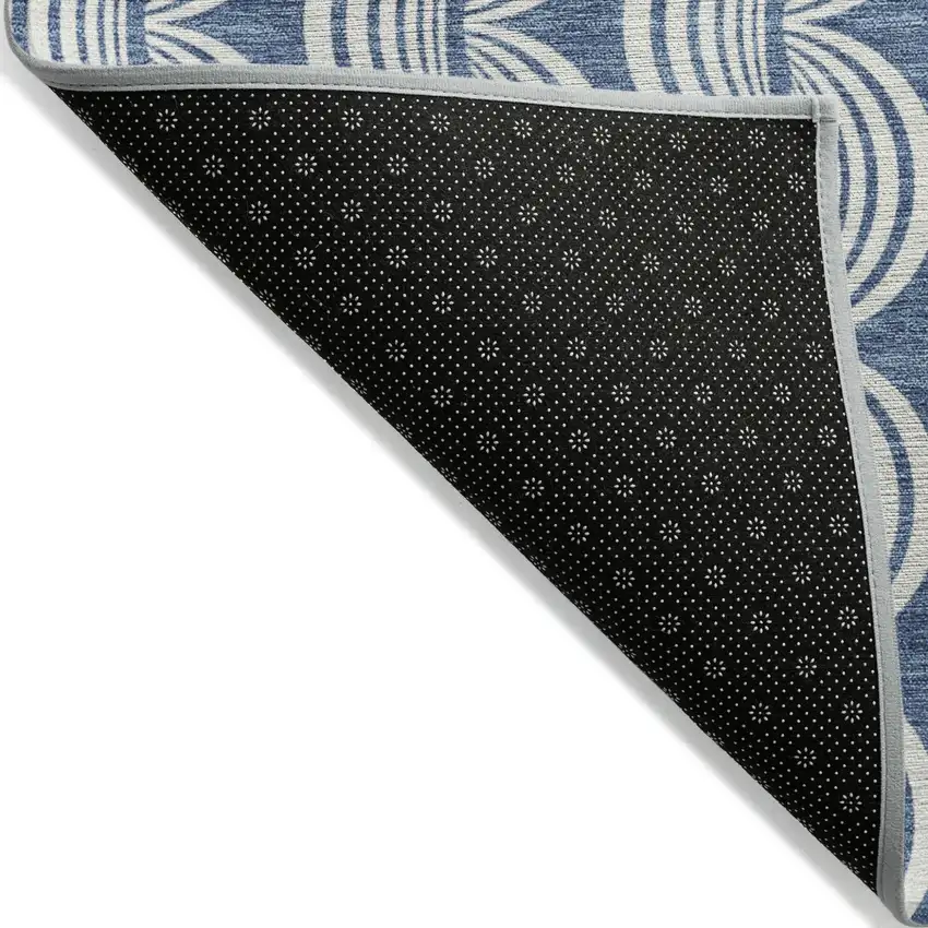 Denim Blue And Ivory Ogee Washable Indoor Outdoor Area Rug Photo 3