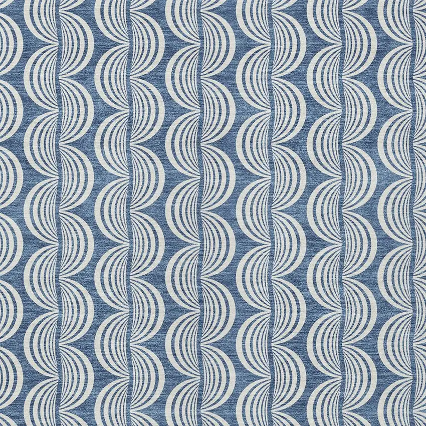 Denim Blue And Ivory Ogee Washable Indoor Outdoor Area Rug Photo 5