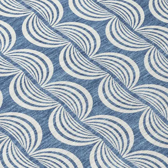 Denim Blue And Ivory Ogee Washable Indoor Outdoor Area Rug Photo 8