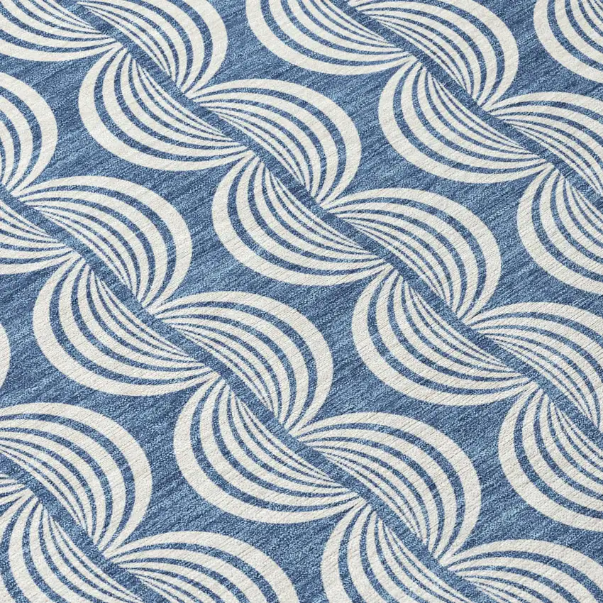 Denim Blue And Ivory Ogee Washable Indoor Outdoor Area Rug Photo 8