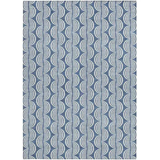 Denim Blue And Ivory Ogee Washable Indoor Outdoor Area Rug Photo 6