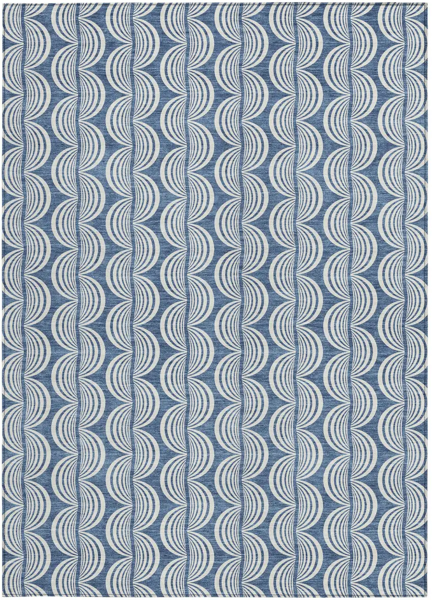 Denim Blue And Ivory Ogee Washable Indoor Outdoor Area Rug Photo 6