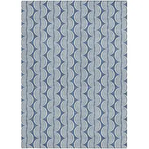Photo of Denim Blue And Ivory Ogee Washable Indoor Outdoor Area Rug