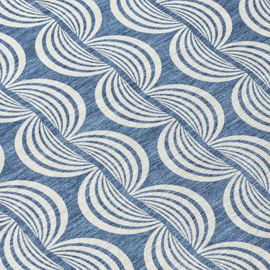 Denim Blue And Ivory Ogee Washable Indoor Outdoor Area Rug Photo 8