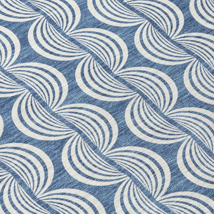 Denim Blue And Ivory Ogee Washable Indoor Outdoor Area Rug Photo 8
