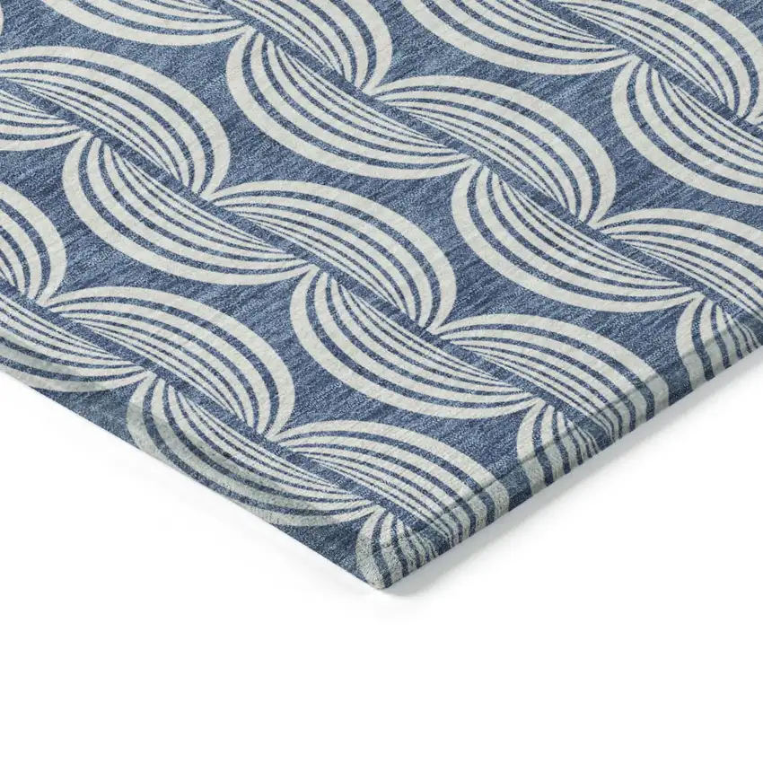 Denim Blue And Ivory Ogee Washable Indoor Outdoor Area Rug Photo 4