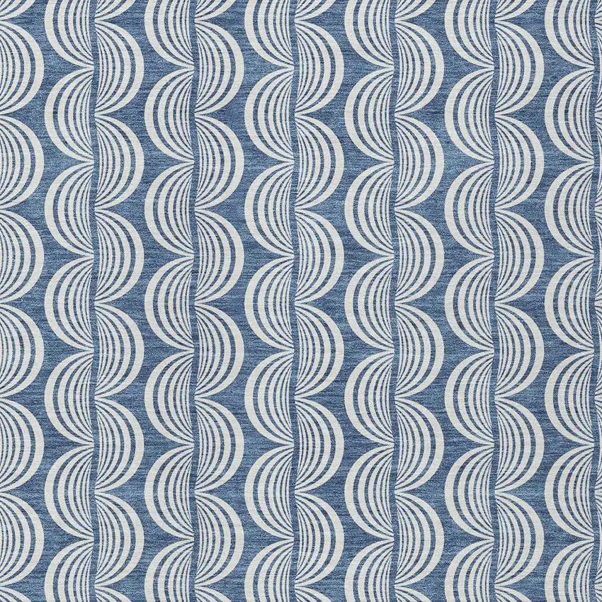Denim Blue And Ivory Ogee Washable Indoor Outdoor Area Rug Photo 5