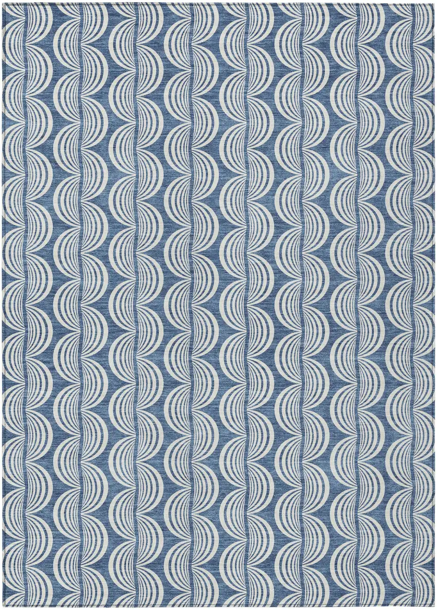 Denim Blue And Ivory Ogee Washable Indoor Outdoor Area Rug Photo 2