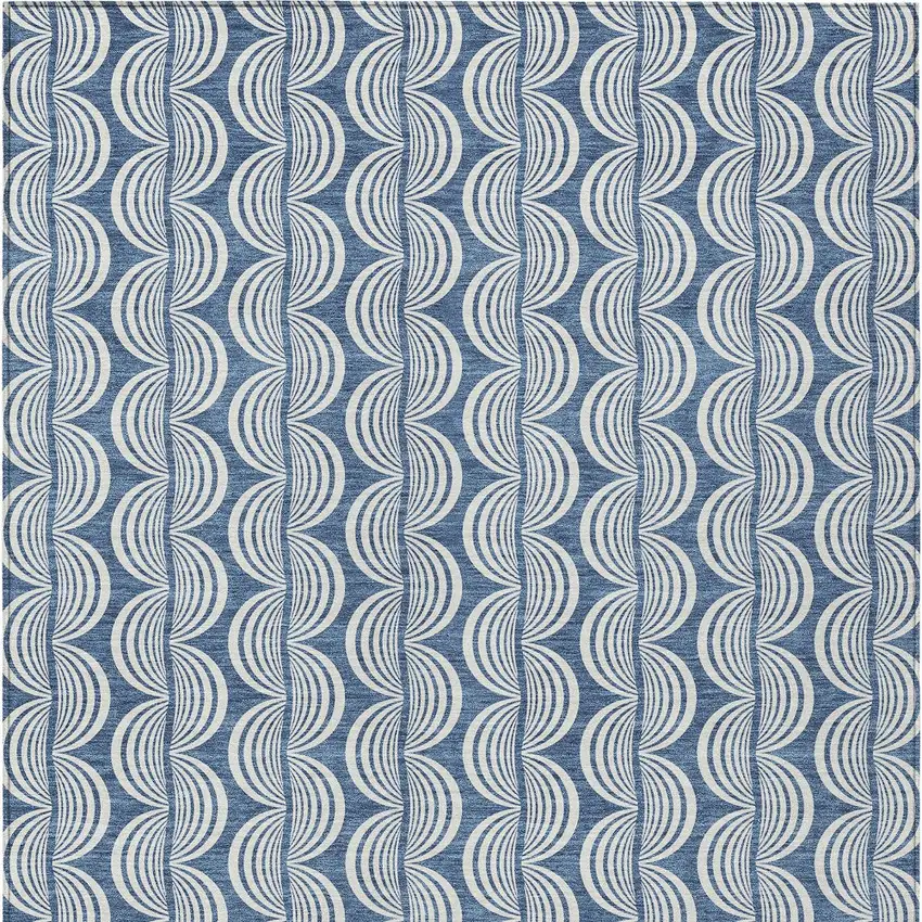 Denim Blue And Ivory Ogee Washable Indoor Outdoor Area Rug Photo 6