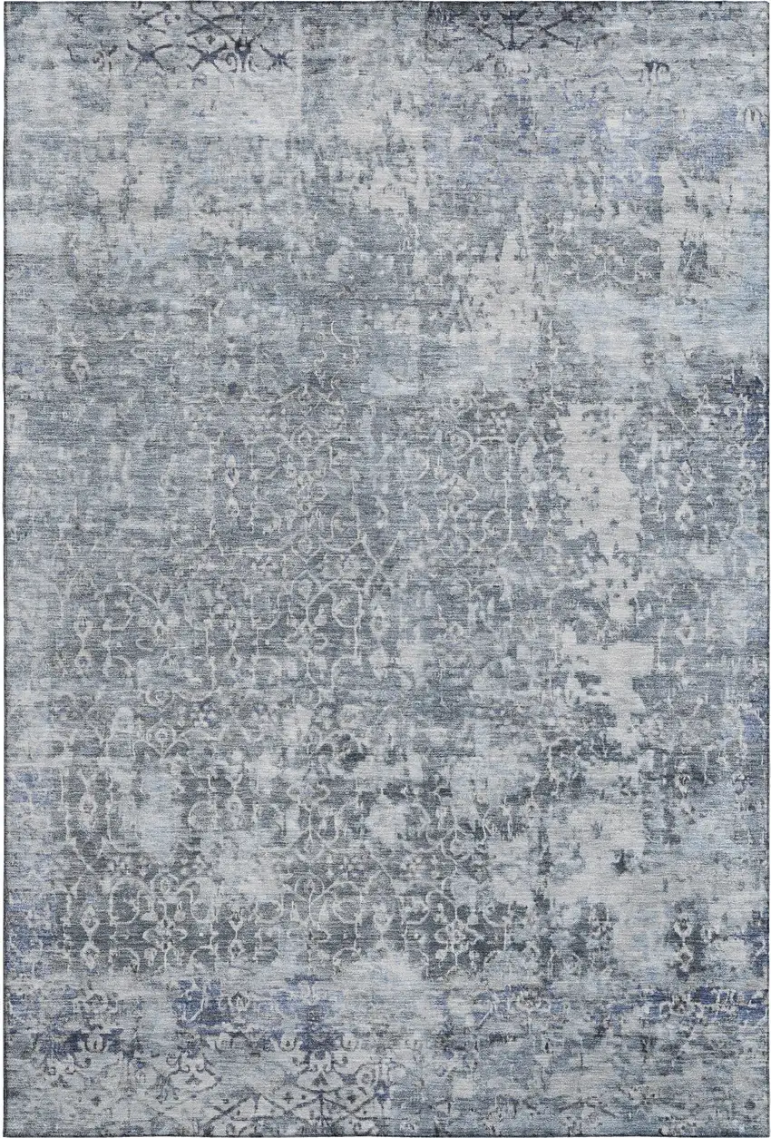 Denim Blue And Ivory Oriental Washable Area Rug With UV Protection Photo 1
