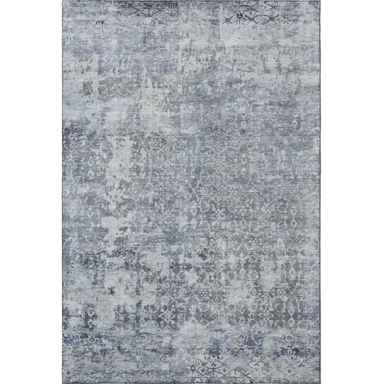 Denim Blue And Ivory Oriental Washable Area Rug With UV Protection Photo 2