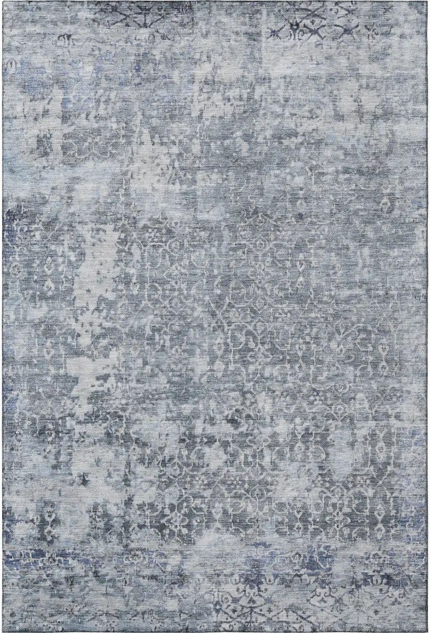 Denim Blue And Ivory Oriental Washable Area Rug With UV Protection Photo 2
