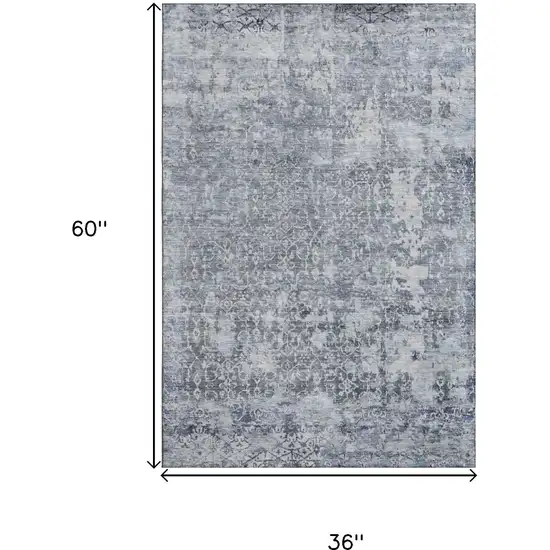 Denim Blue And Ivory Oriental Washable Area Rug With UV Protection Photo 9