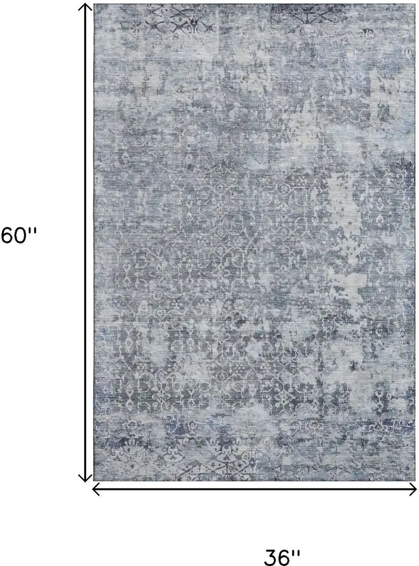 Denim Blue And Ivory Oriental Washable Area Rug With UV Protection Photo 9