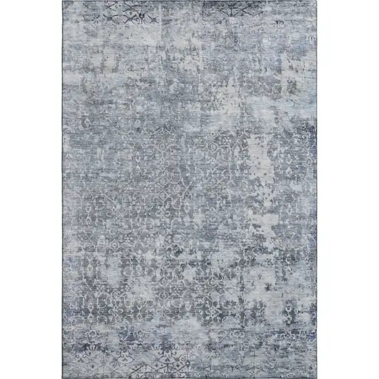 Denim Blue And Ivory Oriental Washable Area Rug With UV Protection Photo 1