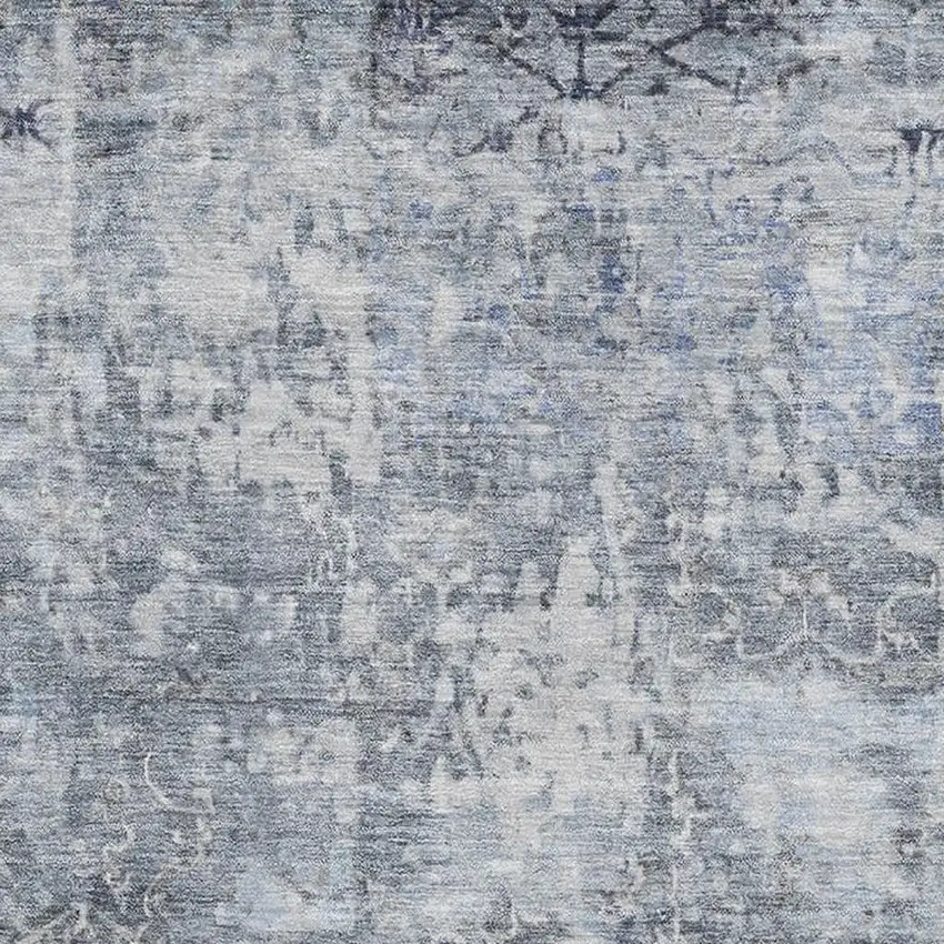 Denim Blue And Ivory Oriental Washable Area Rug With UV Protection Photo 2