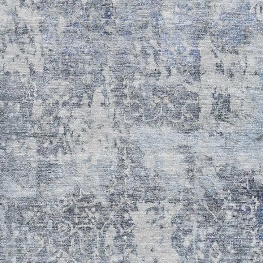 Denim Blue And Ivory Oriental Washable Area Rug With UV Protection Photo 2