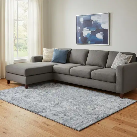 Denim Blue And Ivory Oriental Washable Area Rug With UV Protection Photo 2